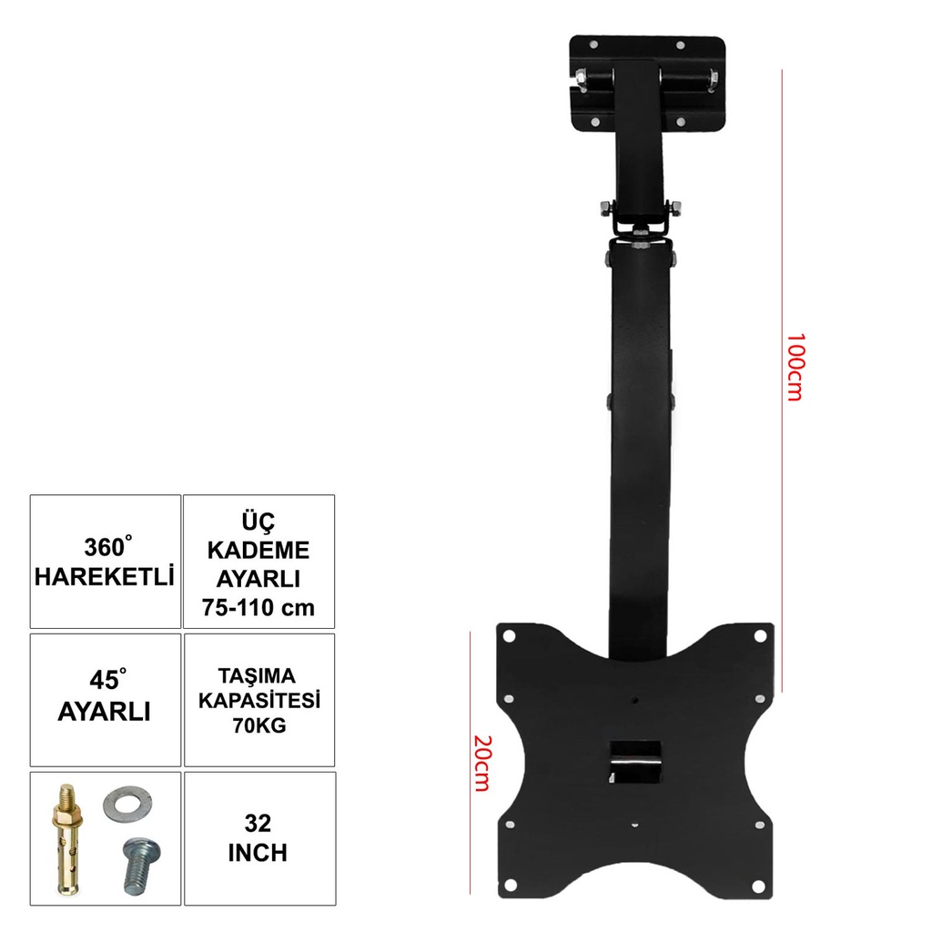 32'' 40'' 82-102cm Lcd Askı Aparatı Tavan Hareketli Ufix UF-32KT