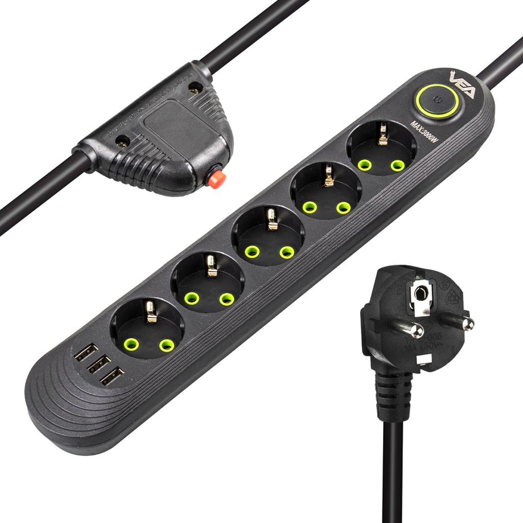 Beşli Grup Priz 1.5mt Akım Korumalı 3 Usb'li Vea VA-21561  R10