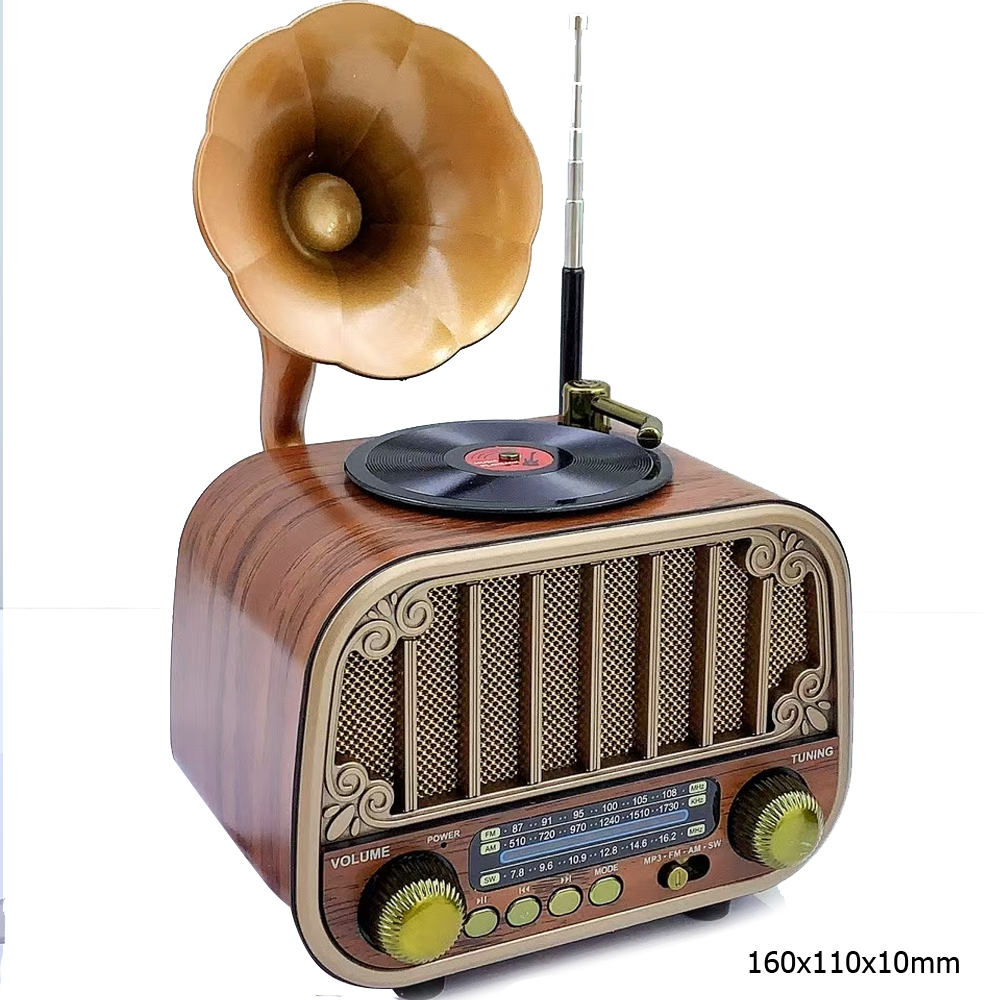 Nostalji Gramafon Radyo Bluetooth Speaker Bass Fm Usb Sd Rose SP-428