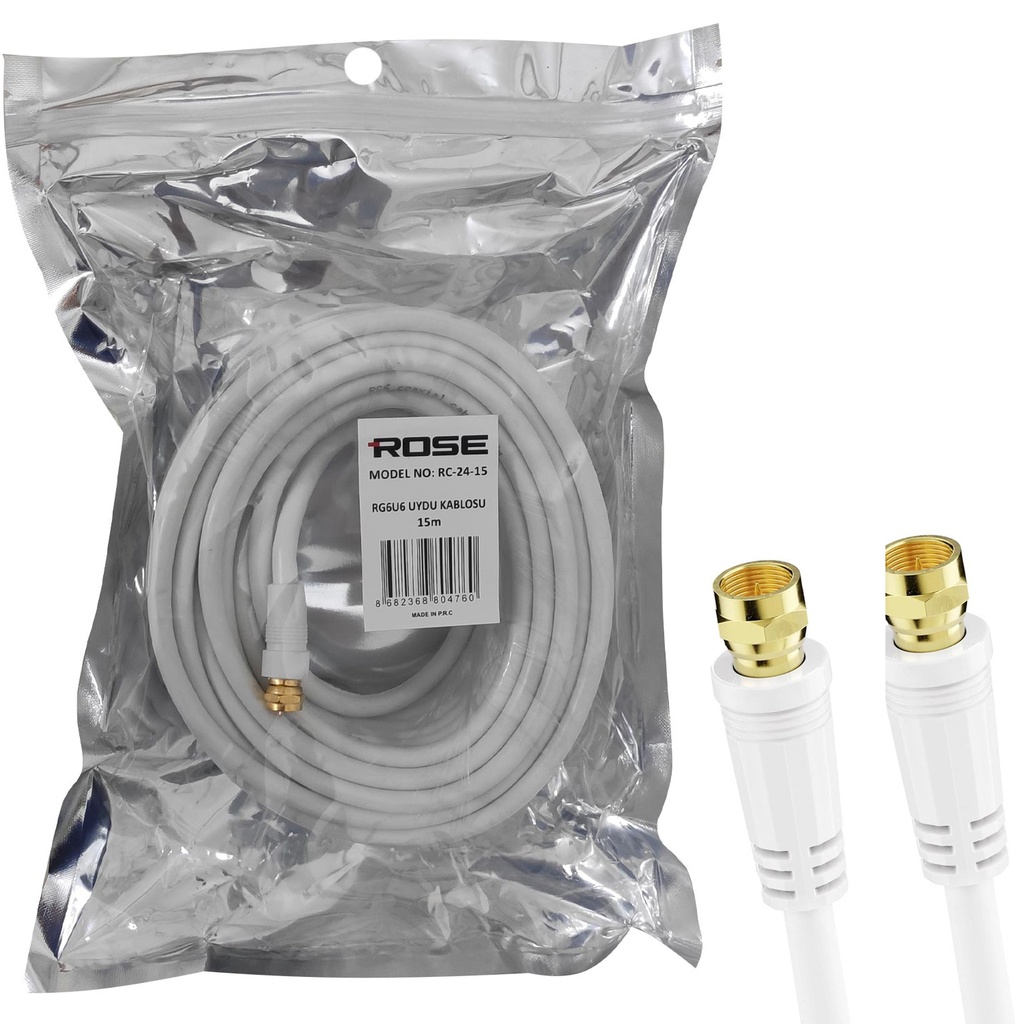 RG6 F Konnektörlü Hazır Anten Kablo 15mt Rose RC-24-15