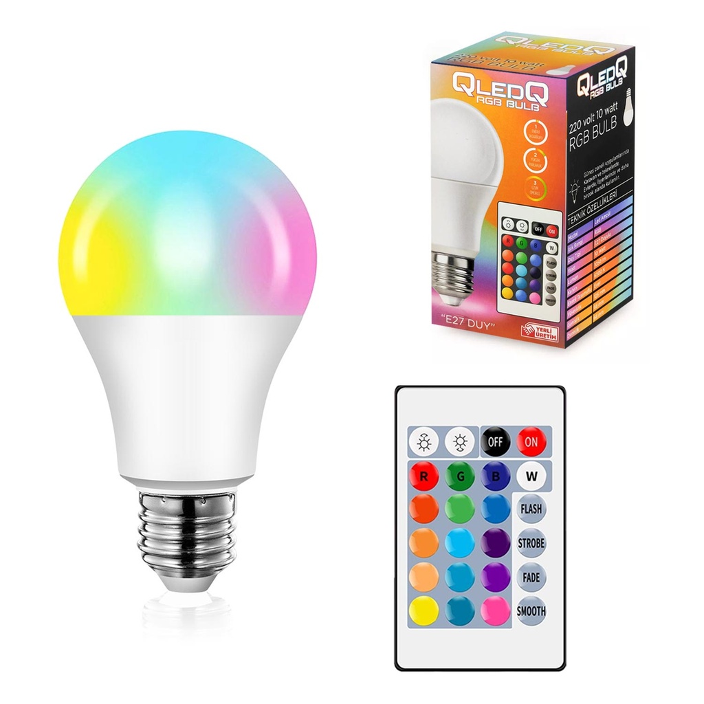 Rgb Led Ampul 220v 10w E27 Kumandalı Animasyonlu QledQ