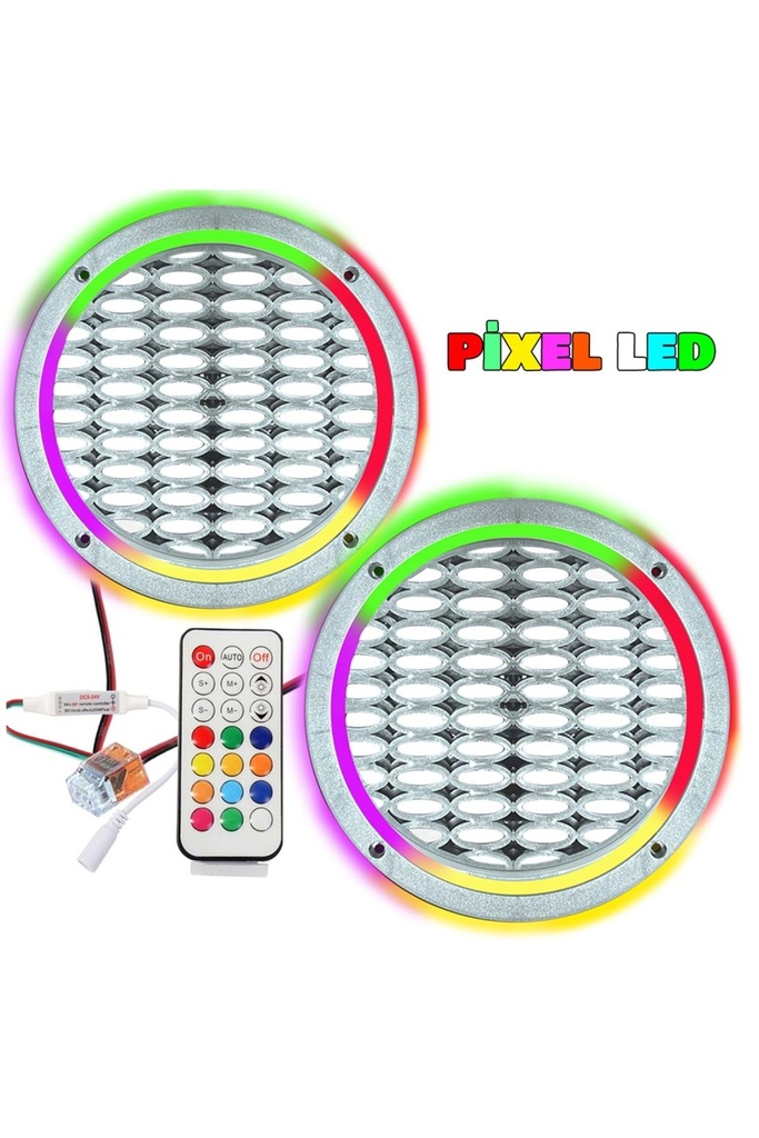 Pixel Ledli 16cm Hoparlör Kapak Gümüş 2 Adet Poke PK-6297