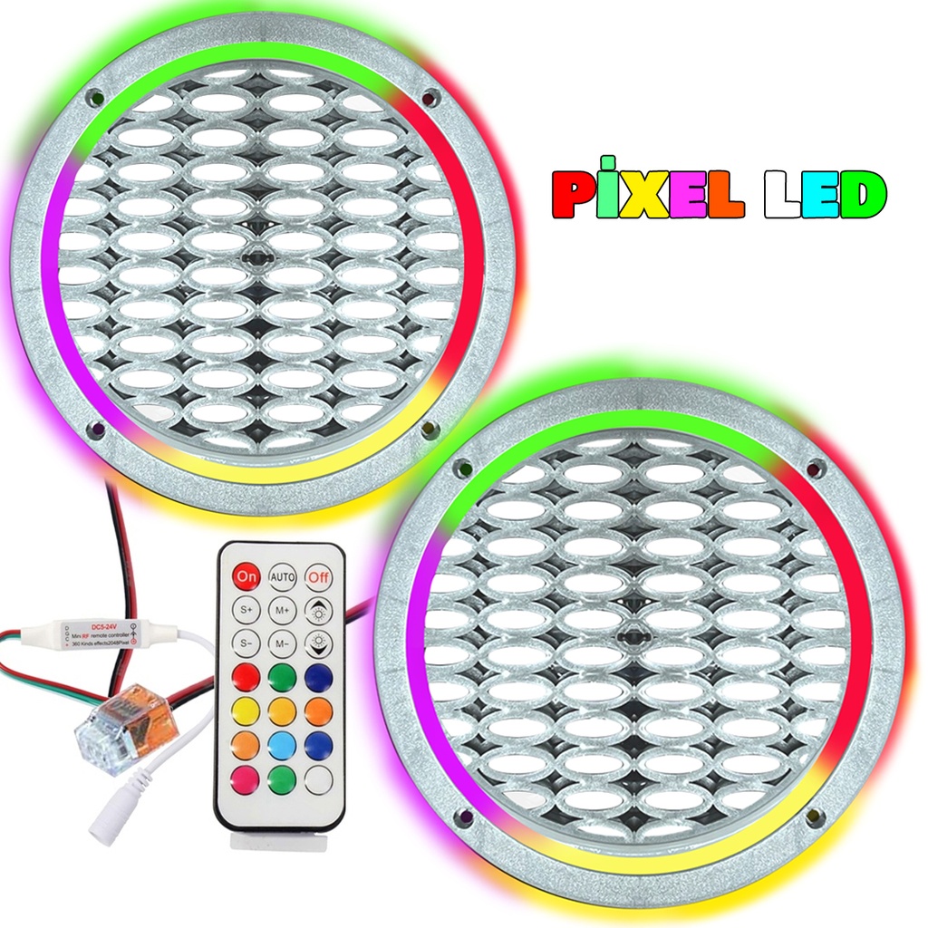 Pixel Ledli 20cm Hoparlör Kapak Gümüş 2 Adet Poke PK-6299