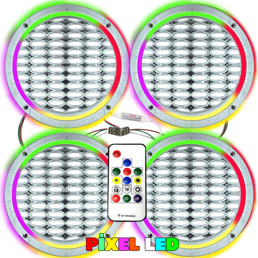 Pixel Ledli 20cm Hoparlör Kapak Gümüş 4 Adet Poke PK-6300