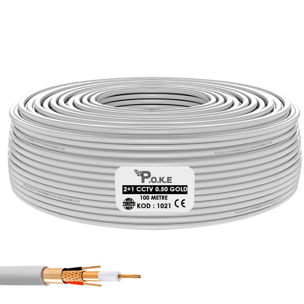 2+1 CCTV 0.50 Kamera Kablosu Gold 100mt Poke PK-1021