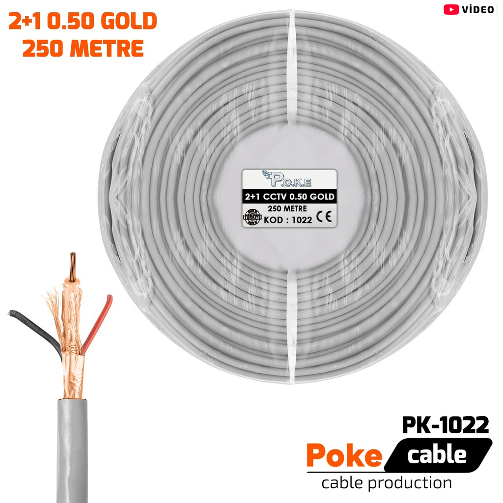 2+1 CCTV 0.50 Kamera Kablosu Gold 250mt Poke Pk-1022