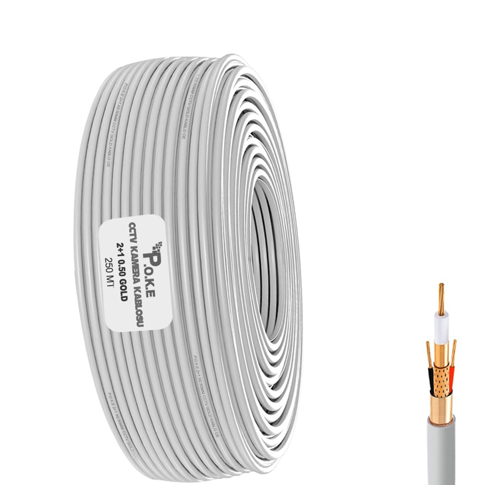 2+1 CCTV 0.50 Kamera Kablosu Gold 250mt Poke Pk-1022