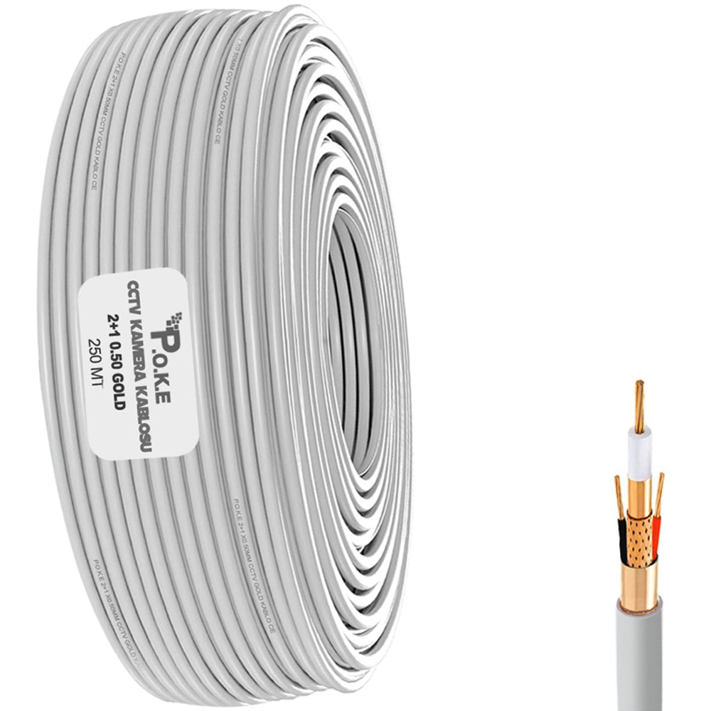 2+1 CCTV 0.50 Kamera Kablosu Gold 250mt Poke Pk-1022