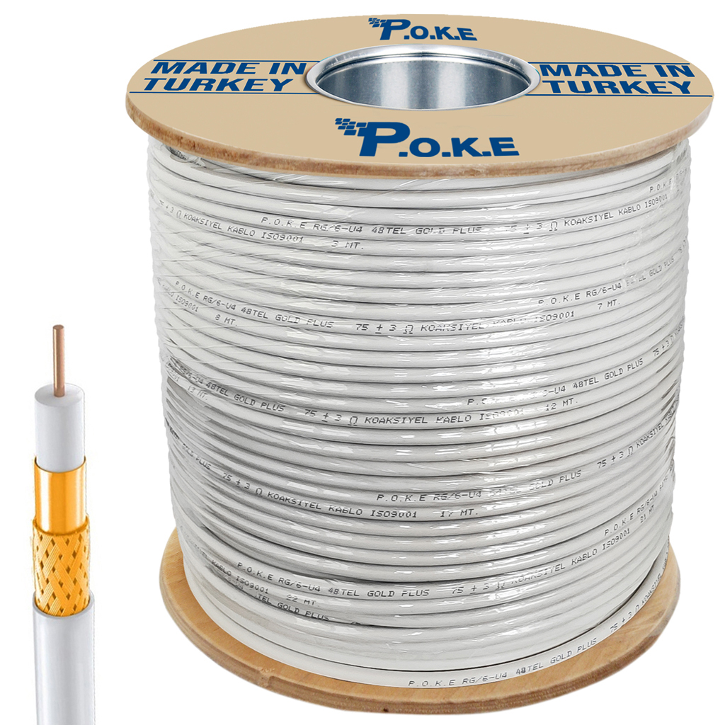 48Tel Gold Anten Kablosu RG6/U6 0.80 300mt Poke PK-1354