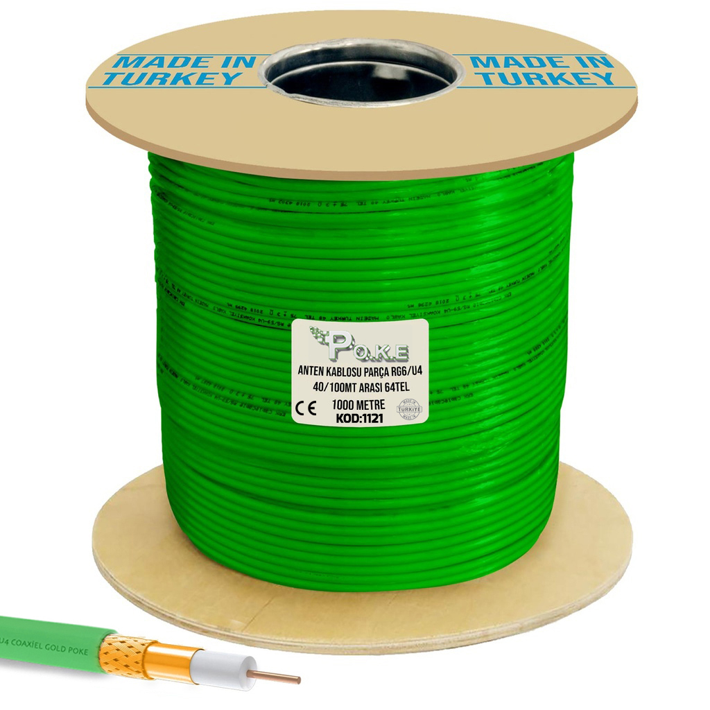 Anten Kablosu RG6/U4 Parça 48Tel 1000mt Yeşil Poke PK-1121