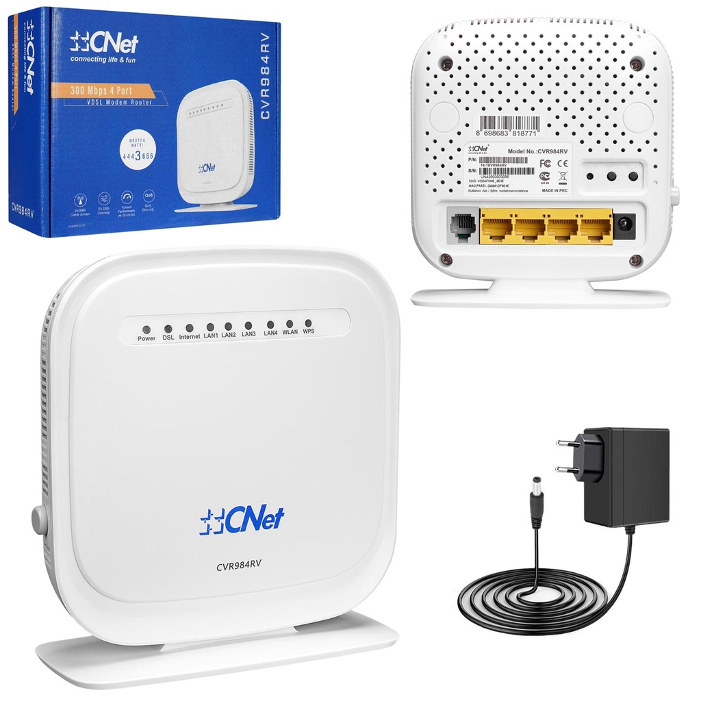 Kablosuz Modem Router 4 Port 300 Mbps Adsl2 + Vdsl2 Cnet CVR-984RV  
