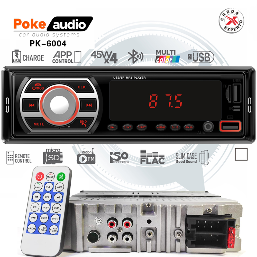 Oto Teyp 4x45 Watt Bluetooth 2xUSB Şarjlı Fm APP Poke PK-6004 R2