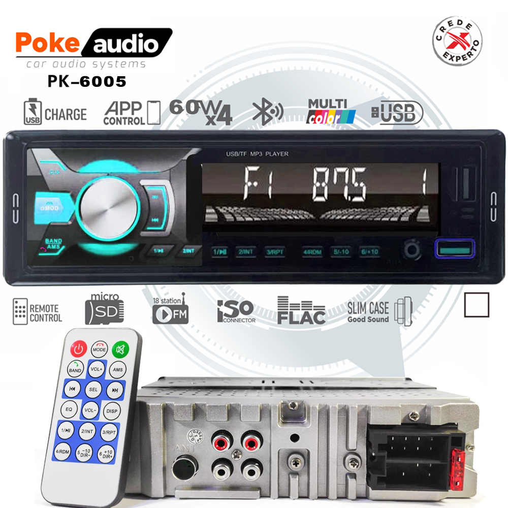 Oto Teyp 4x60 Watt BT 2xUSB Fm Şarjlı APP 7388 Entegre Poke PK-6005 R2