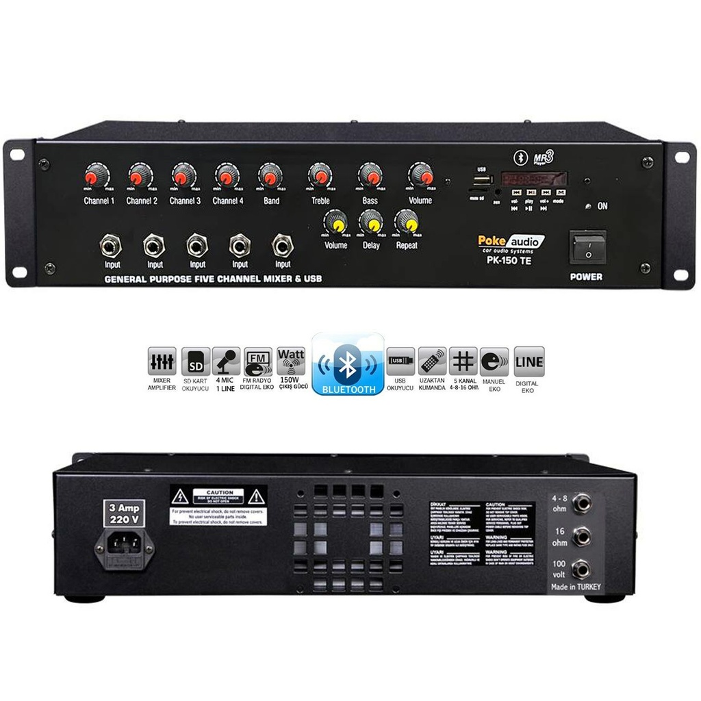 Power Mixer Anfi 150w Bt Usb Sd Trafolu Poke PK-150T  