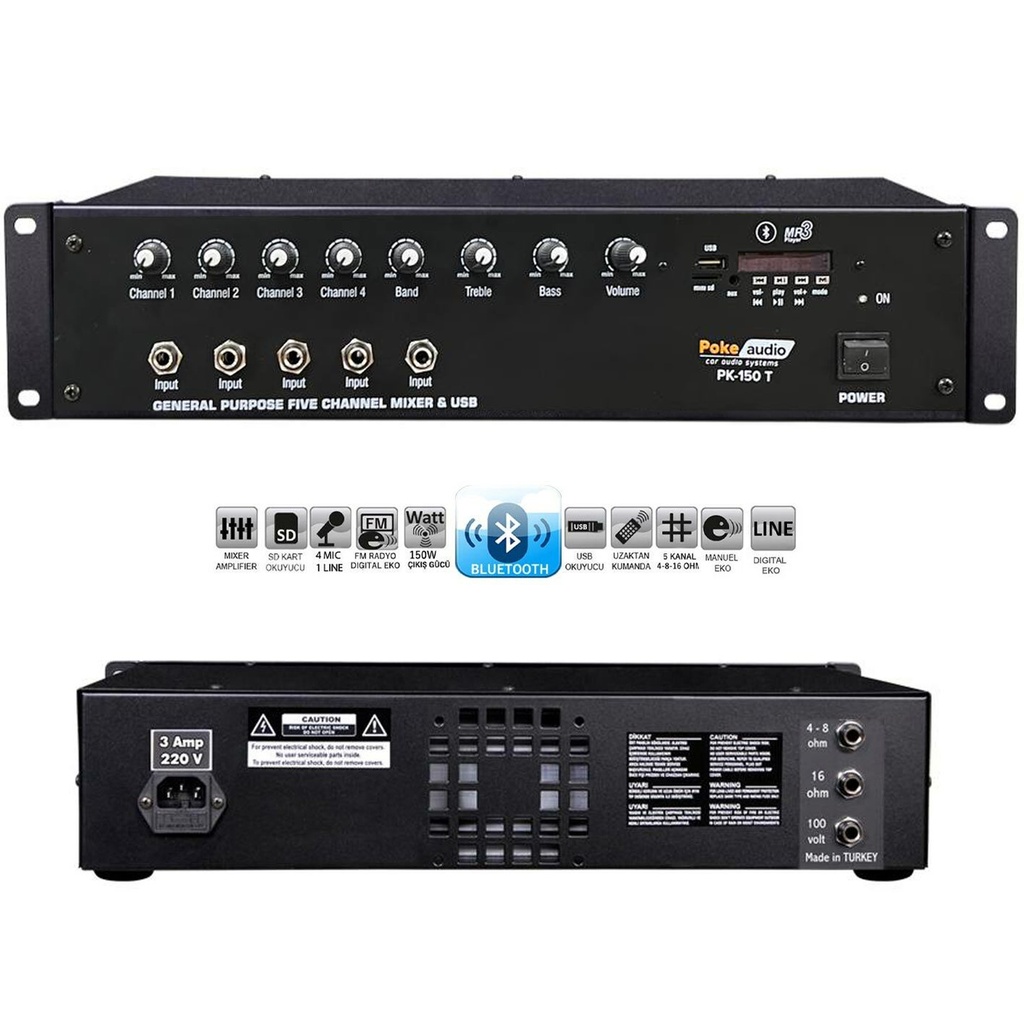 Power Mixer Anfi 150w Bt Usb Sd Trafolu Ekolu Poke PK-150TE  R41