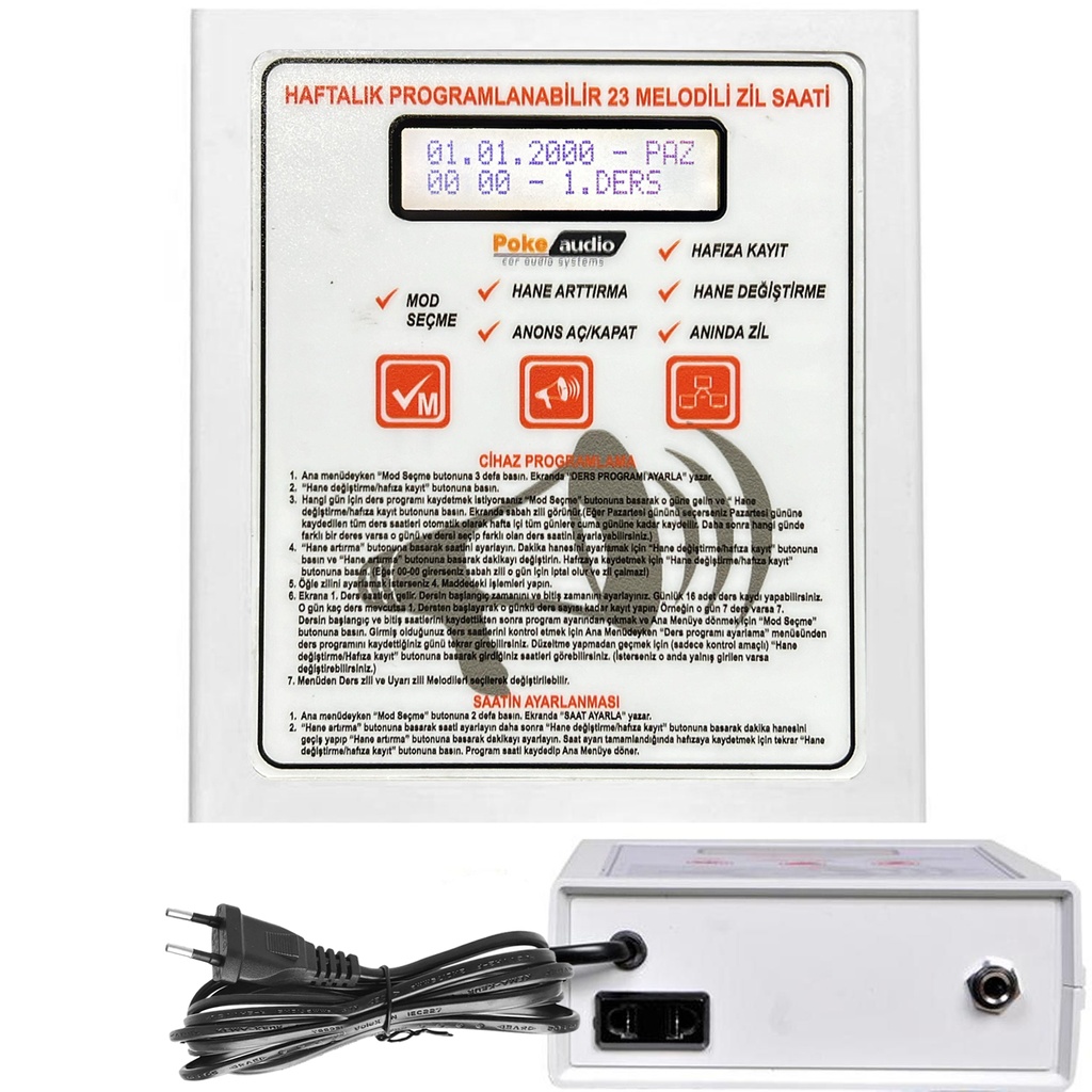 Okul Zil Saati Haftalık Programlanabilir 23 Melodi Poke PK-6640  