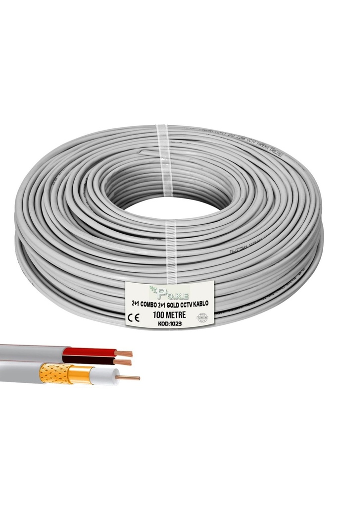 2+1 CCTV 2x0.75 Gold Dış Mekan Combo Kamera Kablosu 100mt Poke Pk-1023