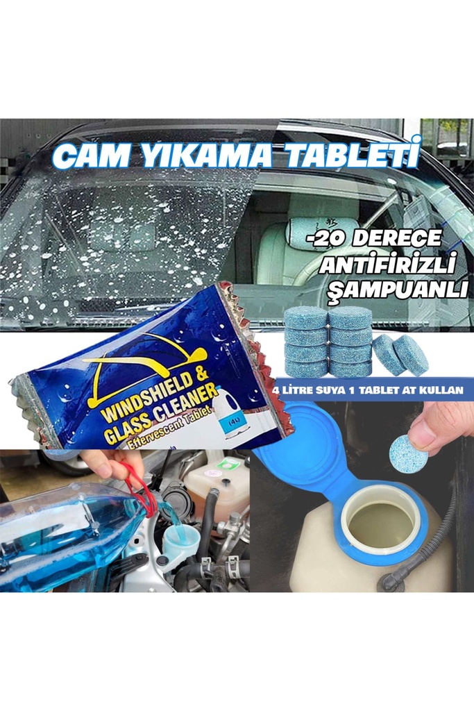 Oto Cam Suyu Tableti Antifirizli Şampuanlı 1 Tablet 4lt Su 10lu Paket  20°