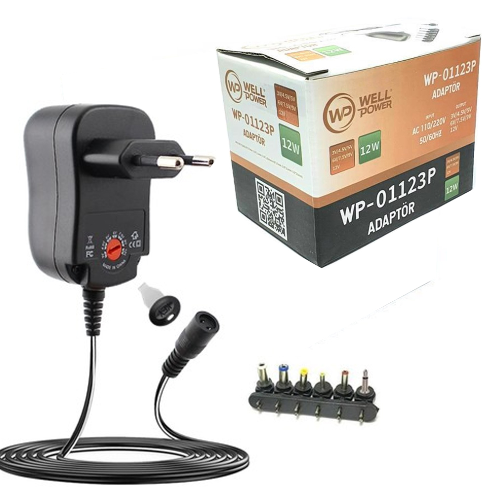 Kademeli Adaptör 3-12v 1a 5.5X2.5 Uç Plastik Kasa Wellpower WP-01123P