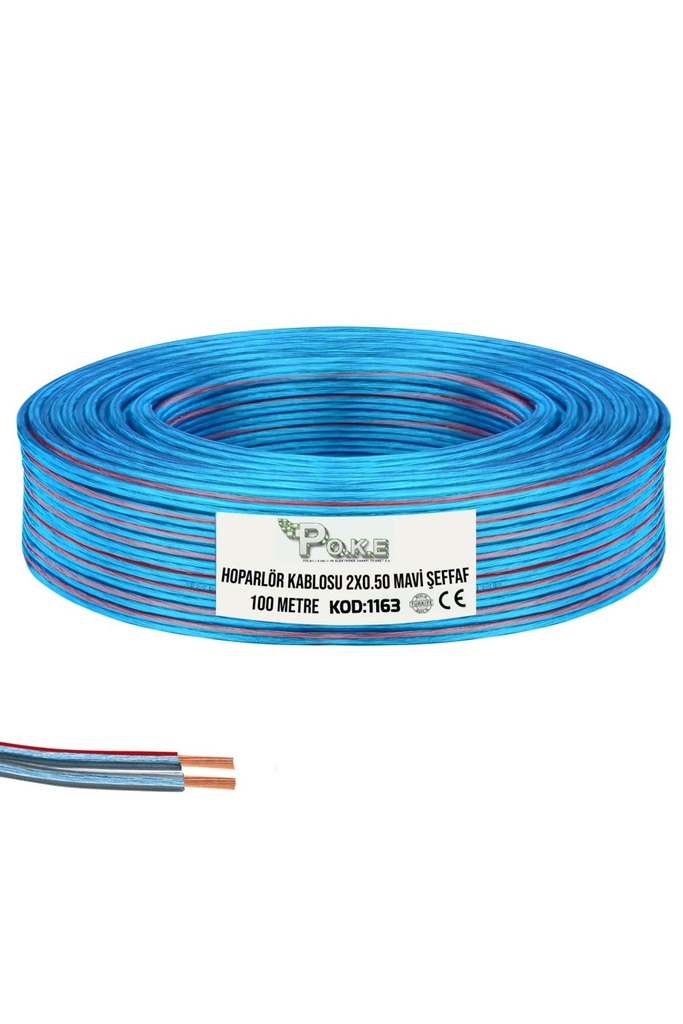 2x0.50 Hoparlör Kablosu Kordon Şeffaf Mavi 100mt Poke Pk-1163  R24
