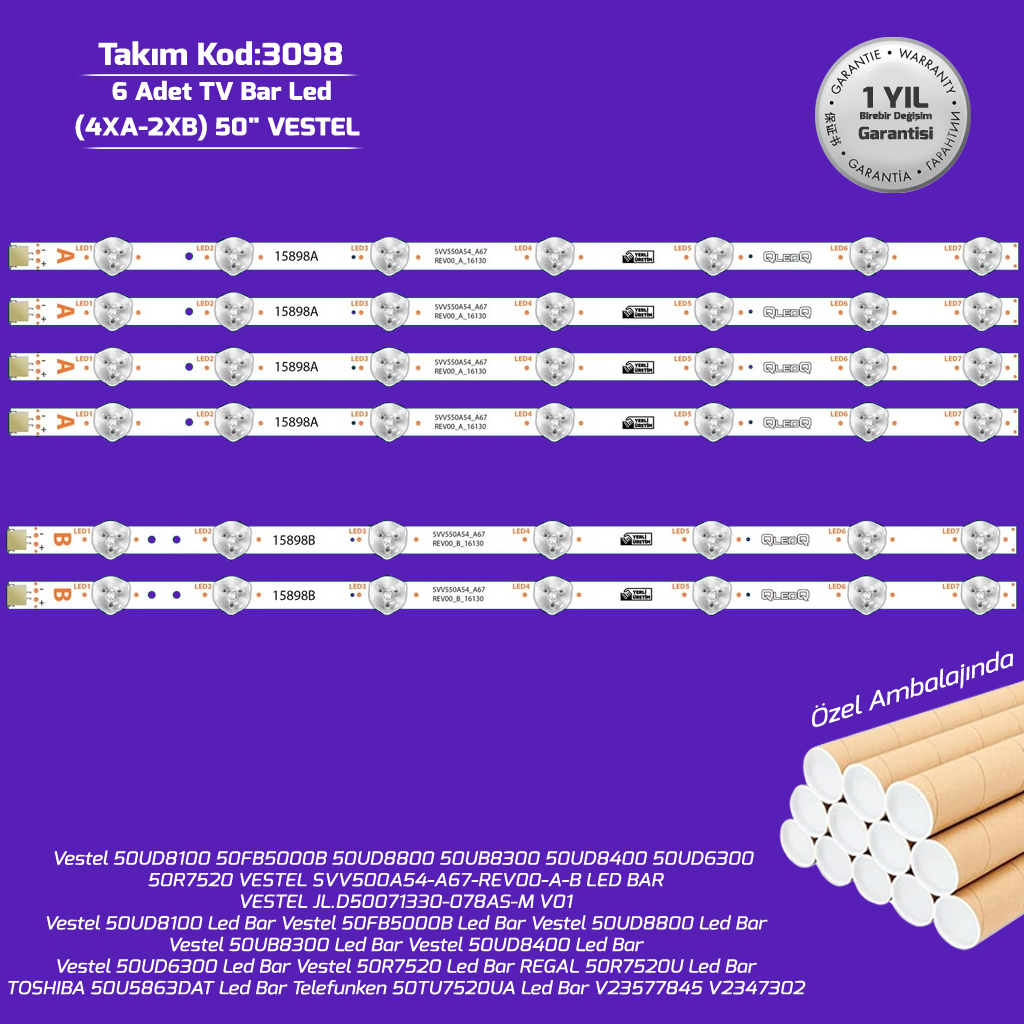 50'' Svv500A54 Svv550A54 Uhd A67 Rev00 A B Type 16130 Vestel 6adet Tv Bar Led
