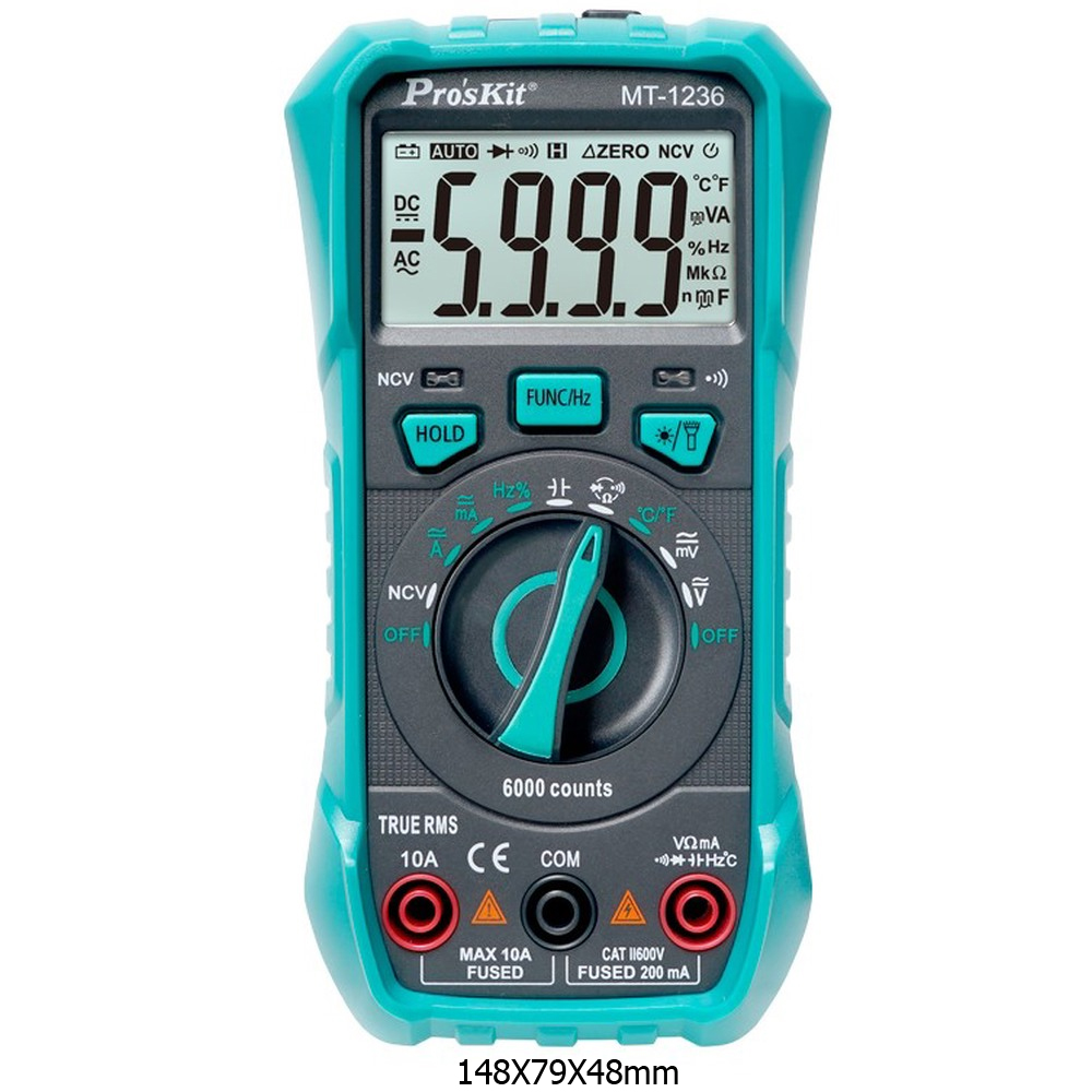 Dijital Ölçü Aleti CAT II 600v AC/DC True-Rms NCV Proskit MT-1236