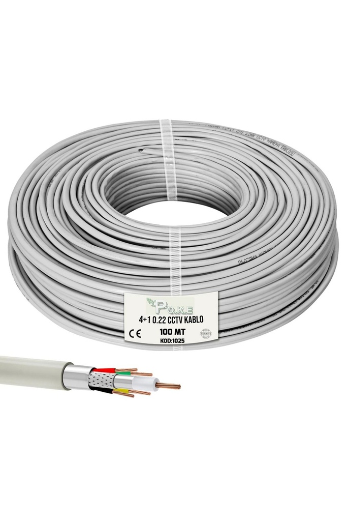 4+1 CCTV 0.22 Kamera Kablosu 100mt Poke PK-1025