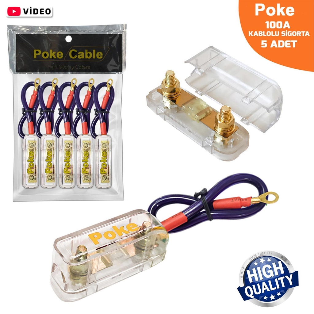 Oto Anfi̇ Sigorta Kablolu 100a 1.Kalite Vidalı 5 Adet Poke PK-6771 