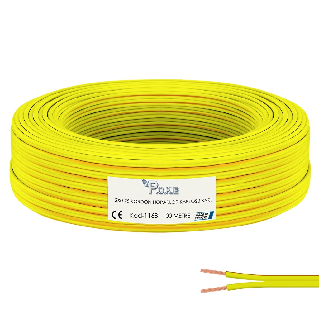 2x0.75 Hoparlör Kablosu Kordon Sarı 100mt Poke Pk-1168