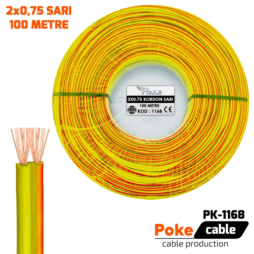 2x0.75 Hoparlör Kablosu Kordon Sarı 100mt Poke Pk-1168