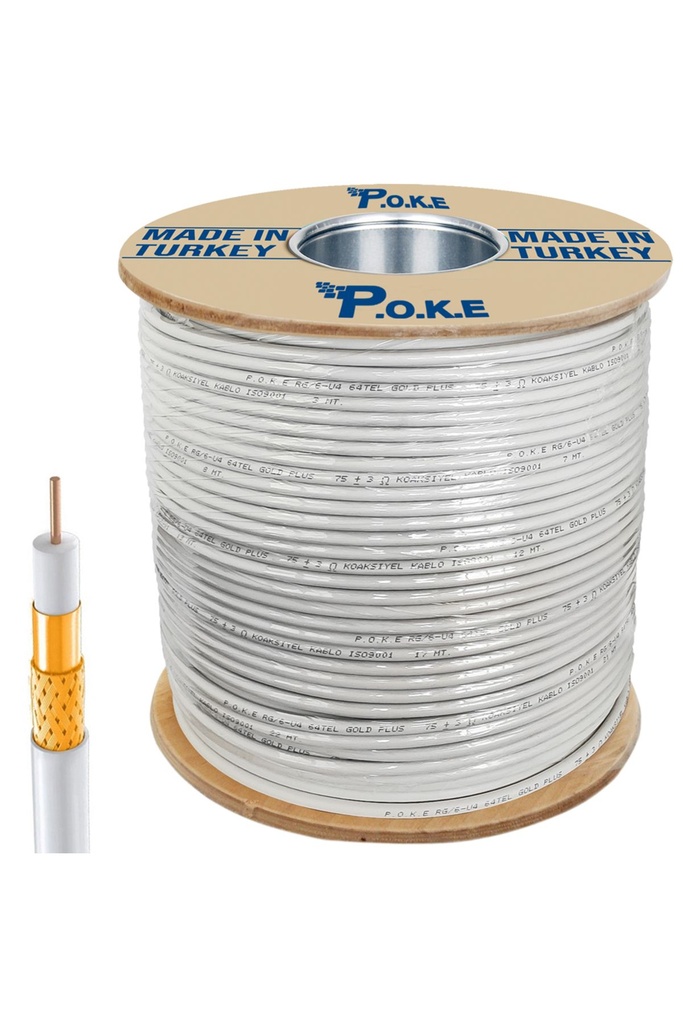 64Tel Gold Anten Kablosu RG6/U6 1.02 300mt Poke PK-1091