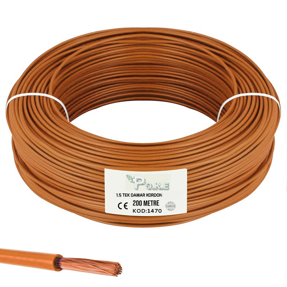 1.5 NYAF Kablo Tek Damar Kablo Kahve 200mt Poke Pk-1470