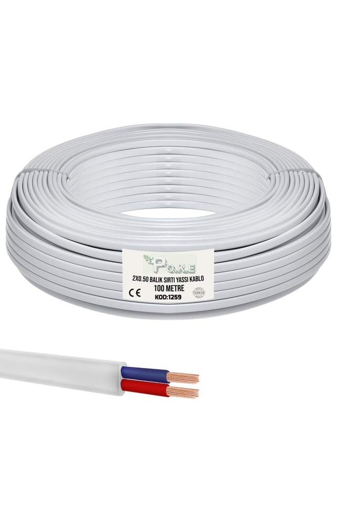 2x0.50 TTR Balık Sırtı Yassı Kablo Beyaz 100mt Poke Pk-1259
