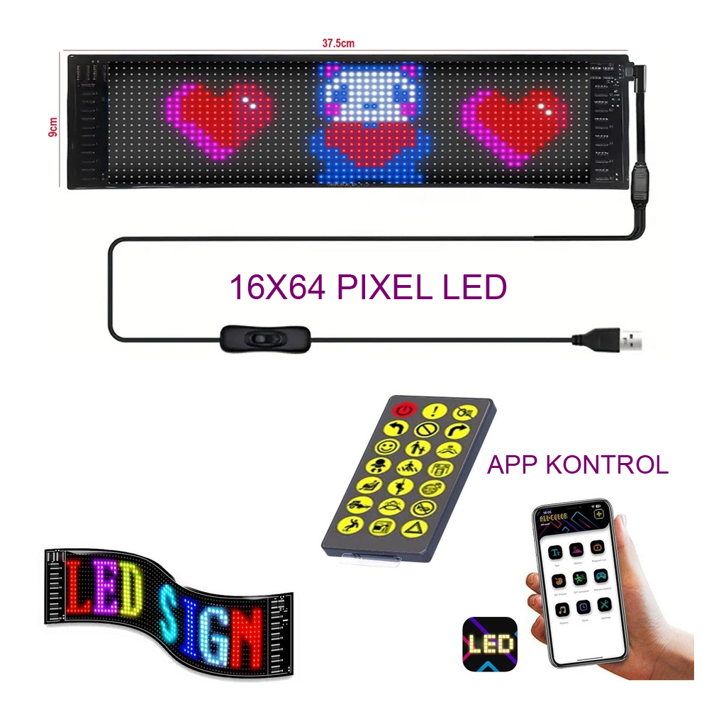 Matrix Led Dijital Ekran İpixel 9X37.5cm APP Kontrol Kumandalı 16X64 Leerfei LF-1664 
