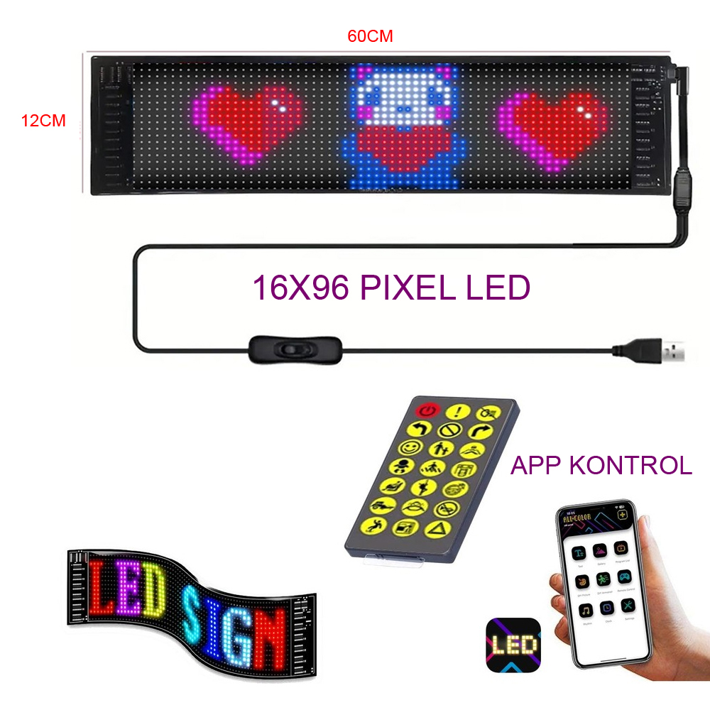 Matrix Led Dijital Ekran İpixel APP 12x60cm Kontrol Kumandalı 16X96 Leerfei LF-1696  