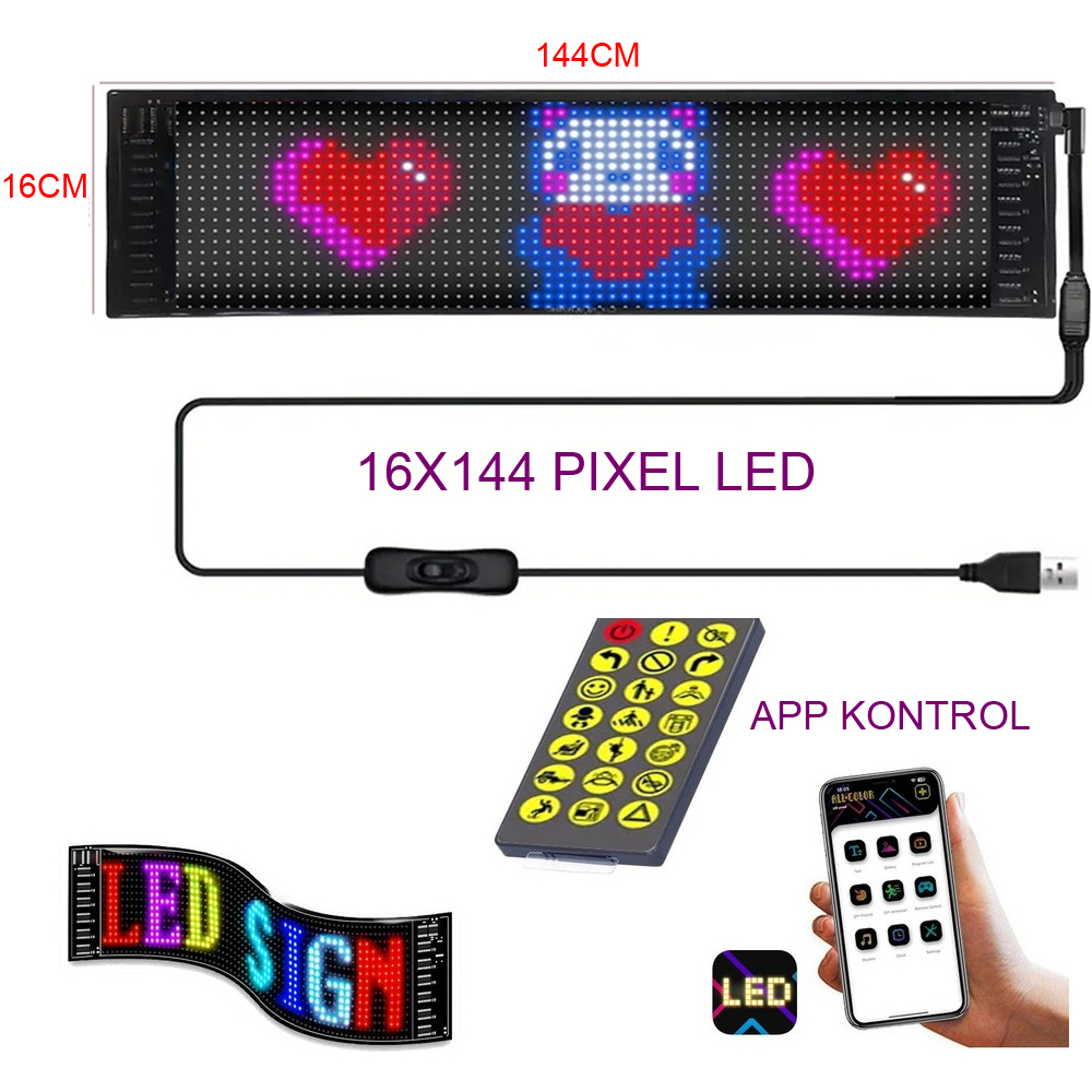 Matrix Led Dijital Ekran İpixel 19.5x90cm APP Kontrol Kumandalı 16X144 Leerfei LF-16144 R31