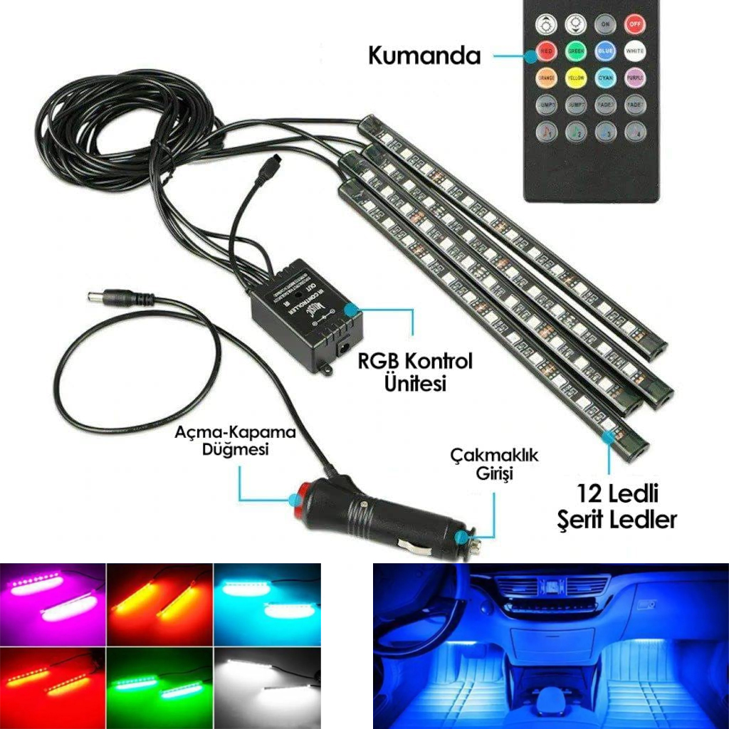 Ayak Altı Led Araç İçi Aydınlatma 4'lü Sese Duyarlı Poke PK-4068 