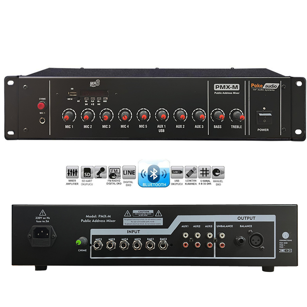 Mixer 8 Kanal EMC'li Bt/Usb/Sd Poke PMX-M