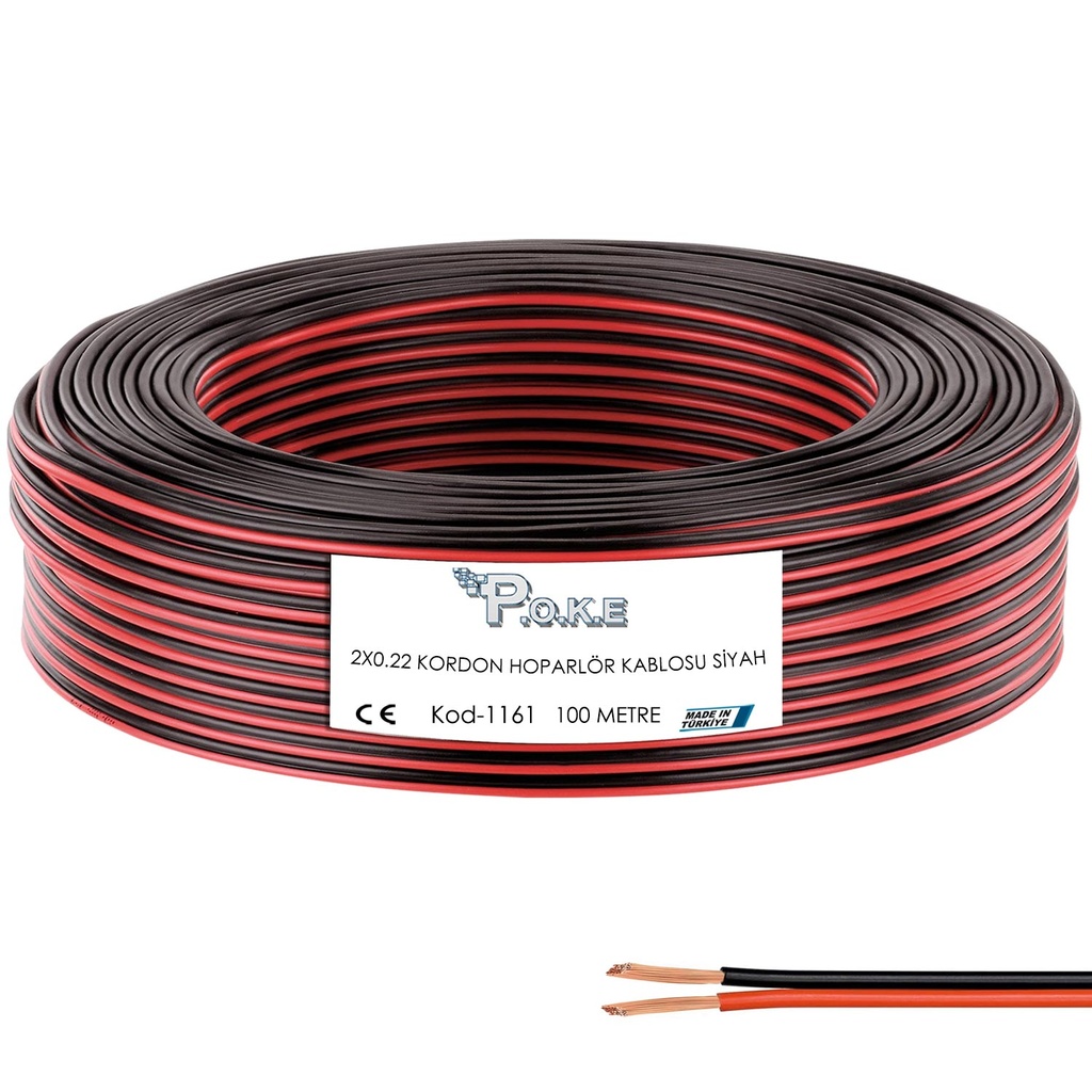 2x0.22 Kordon Hoparlör Kablosu Siyah 100mt Poke Pk-1161