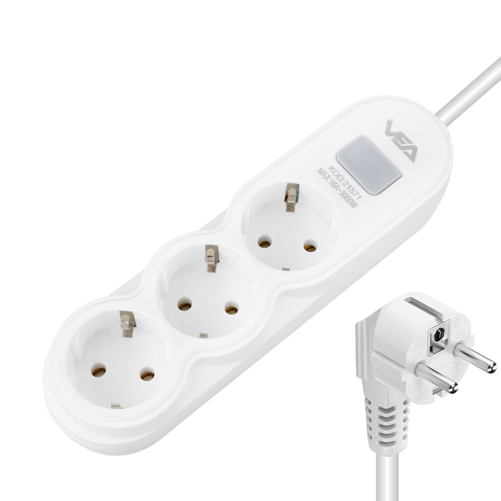 Üçlü Grup Priz 1.5mt Akım Korumalı Anahtarlı Vea VA-21571