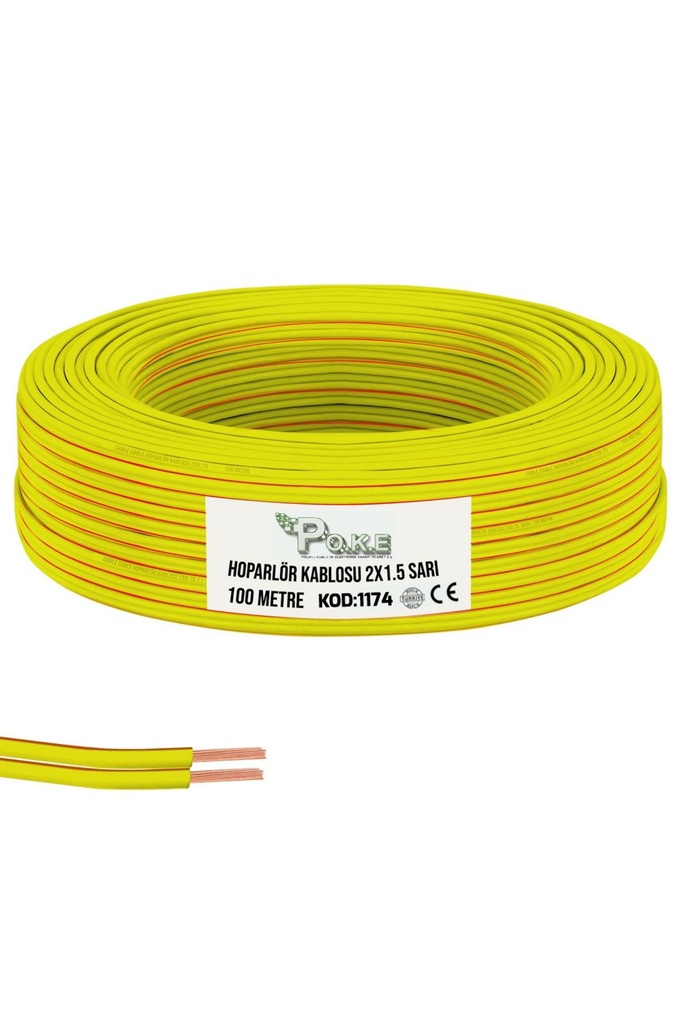 2x1.5 Hoparlör Kablosu Sarı Kordon 100mt Poke Pk-1174