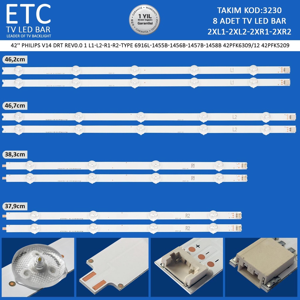42'' PhilipsV14 DRT REV0.0 1 L1-l2-r1-r2-TYPE 6916L-1455B-1456B-1457B-1458B 42PFK6309/12 42PFK5209 Tv Led Bar