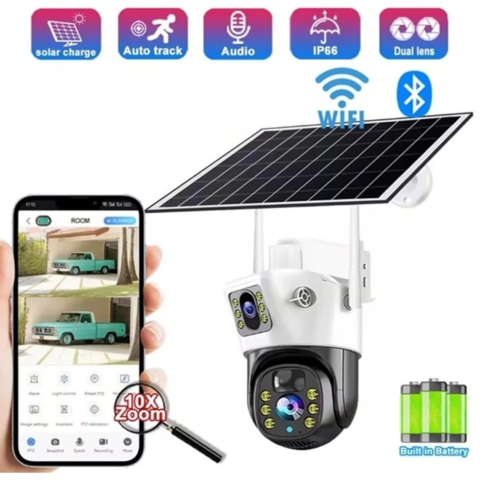 Solar 4G Sim Karlı PTZ Çift Kamera Gece Renkli Sesli Ultra HD 3+3mp O-Kam Pro-9090  