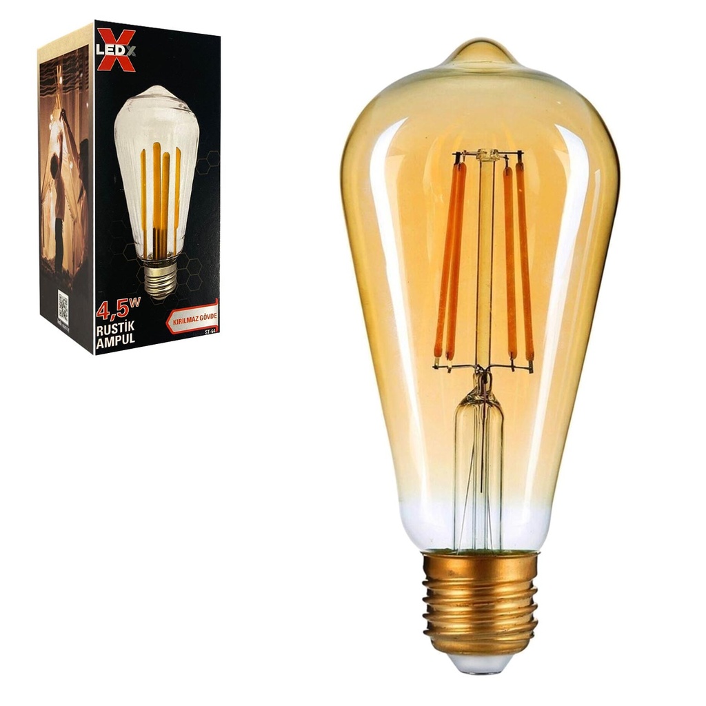 Rustik Ampul 220v 4.5w Amber Kırılmaz Mika E27 Ledx ST-64 R24
