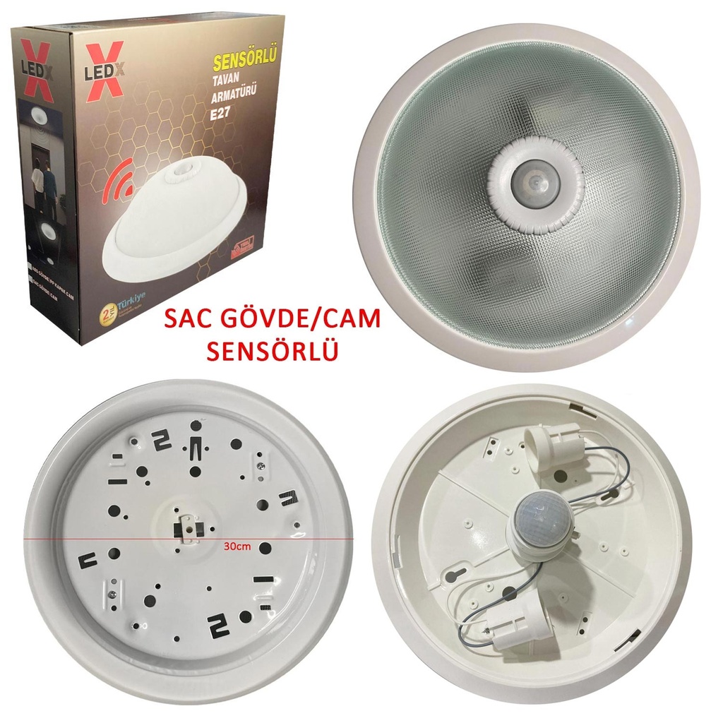 Led Tavan Armatür Sensörlü 2 Duylu Sac Gövde Cam LEDX  