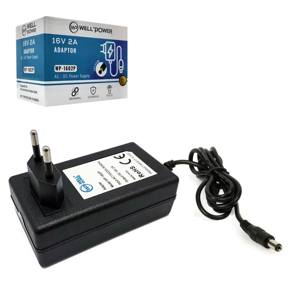 Santral Adaptör 5.5x2.5 Uçlu 16v 2a Plastik Kasa Wellpower WP-1602P