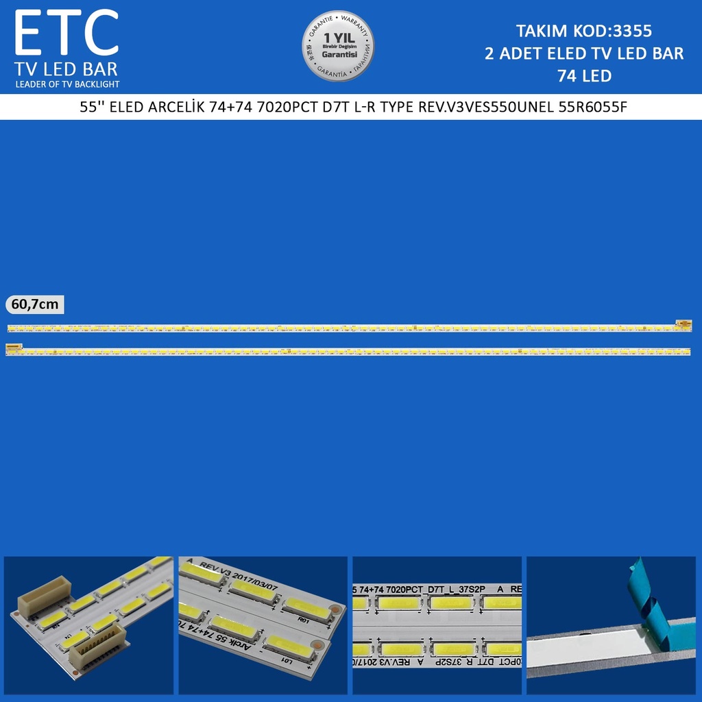 55" ELED ARCELİK 74+74 7020PCT D7T L-R TYPE REV.V3VES550UNEL 55R6055F