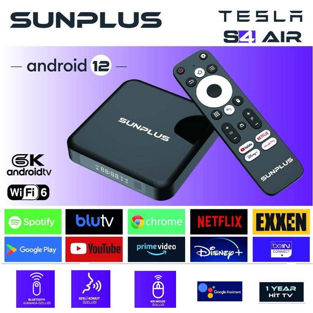Android Tv Box Uydu Alıcı 4-32gb DDR3 4K Sunplus Tesla S4Air