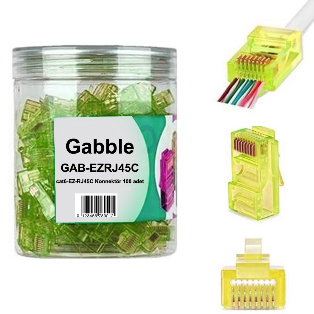EZ RJ45 Cat6 Soket Konnektör 100 Adet Renkli Gabble EZ-RJ45  