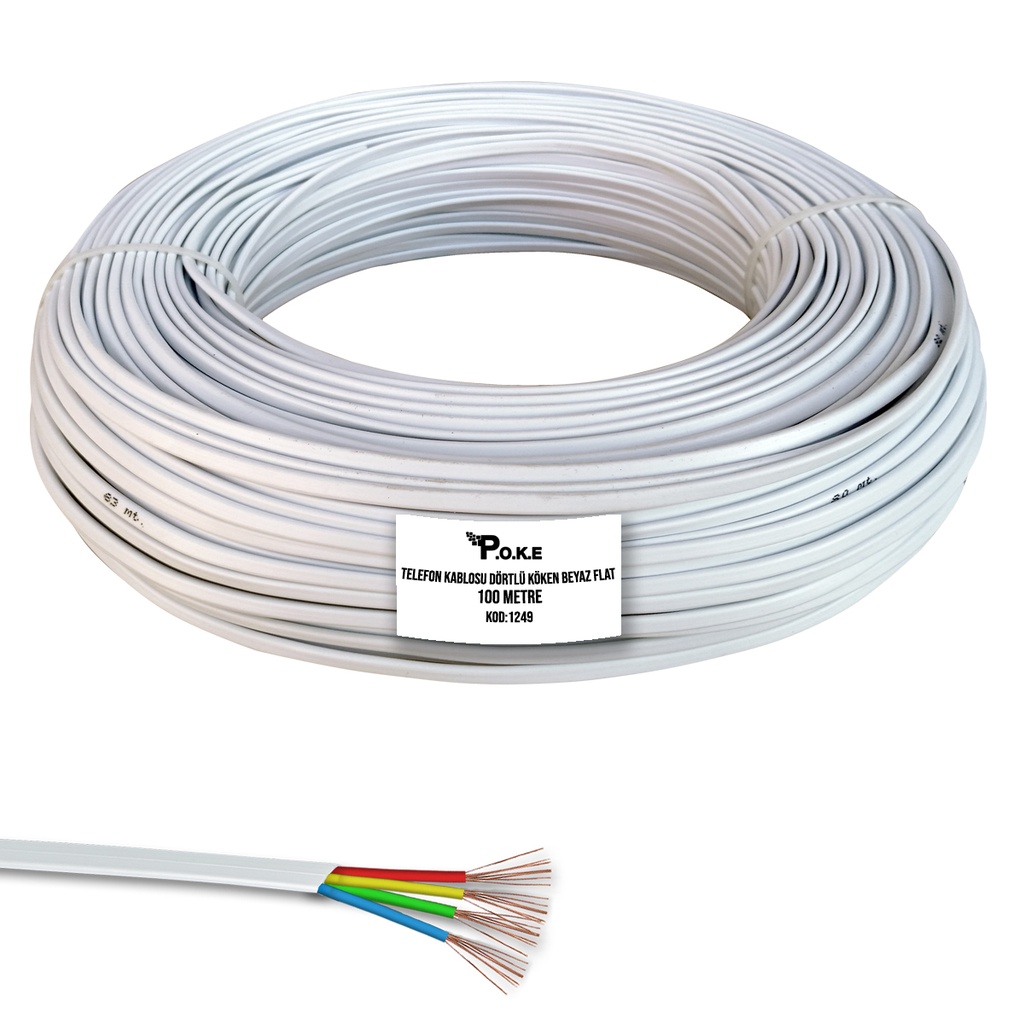 Telefon Kablosu Dörtlü Köken Beyaz 100mt Poke PK-1249
